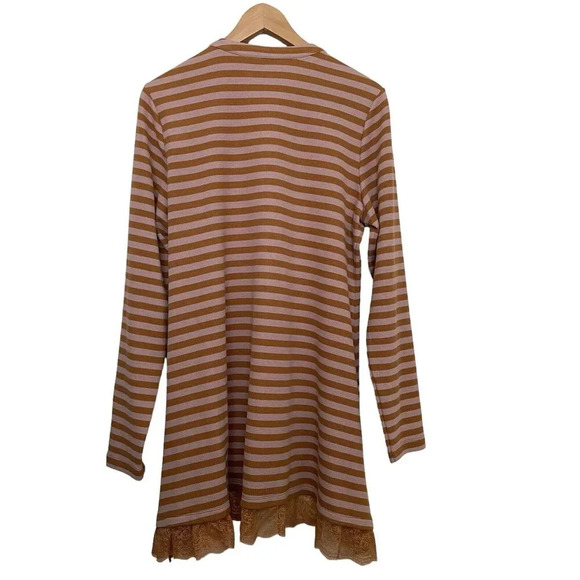 LOGO by Lori Goldstein Waffle Knit Cardigan Stripe Lace Trim Size Large - Picture 2 of 6